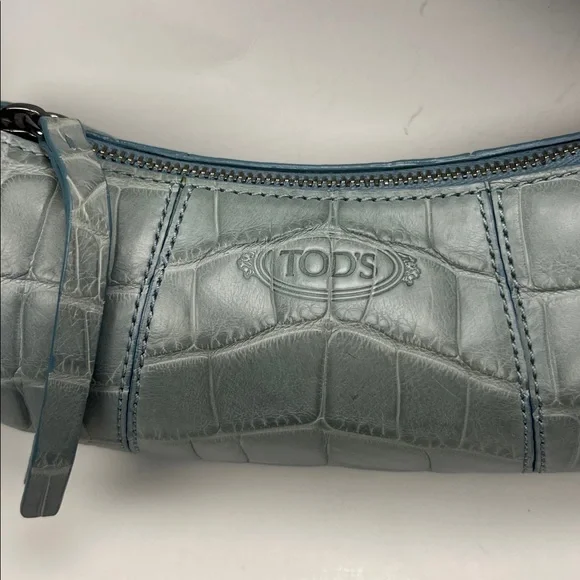 Auth. Tods Vintage Bamboo Barrel Mini Bag ~ in Blue Alligator 🐊 Skin Leather